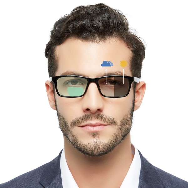 OCCI CHIARI Photochromic Bifocal Reading Glasses Mens,Transition Square UV Protection