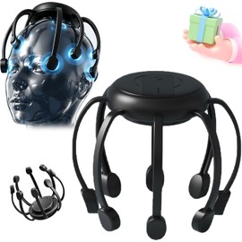 Intelligent Octopus Head Massager, 360° Octopus Head Massager Scalp Relax, Upgraded Electric Wearable Multi-point Vibration Scalp Massager, Quiet & Lightweight for Work, Gaming & Relaxation (Black)