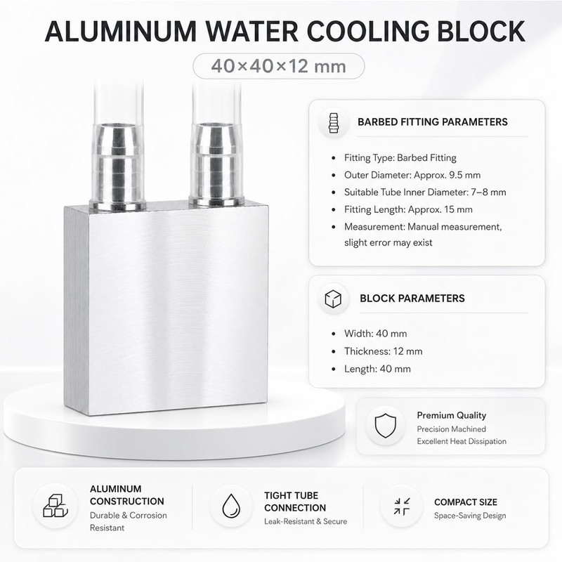 CLYXGS Aluminum Water Cooling Block 40mm×40mm×12mm M-Type Channel Liquid Cooler