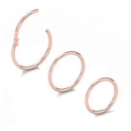 NewkeepsR 3PCS-1.0mm Rose Gold Anodised Hinged Clicker Nose Hoop Rings, 18G 316L Steel Seamless Segment Sleeper Earrings Piercing-7/8/9mm