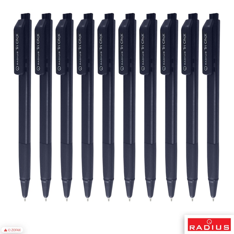 RADIUS Tri Click Retractable Ballpoint Pens, BLACK, Fine Point (0.7mm),