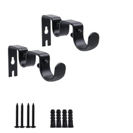 Shonmogar Double Curtain Rod Bracket 2 Pack Metal Curtain Rod Holders for Wall Sturdy Curtain Bracket for 1 Inch Curtain Rod Black Wall Mounted Curtain Rod Hooks for Bedroom Living Room Office
