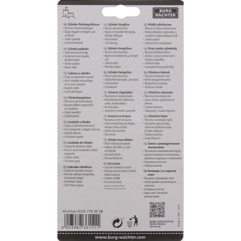 Burg-Wächter padlock, set of 2, 5 mm thickness, 4 keys,