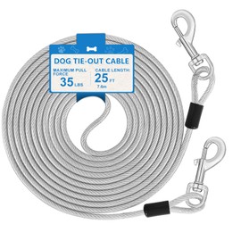 Tie Out Cable, 15/25/40/50 FT Runner Cable with Swivel Hook,Dog Leash Run Tether for Yard Outdoor and Camping,for Small to Medium Pets Up to 250 LBS（Silver）