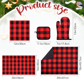 Reallnaive 14 Pcs Oven Mitts Kitchen Towels Dishcloths Pot Holders and Dish Drying Mat Set Dish Towels Oven Gloves Pads Kitchen Counter Mat for Cooking Grilling Baking Christmas(Black and Red)