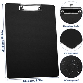 Pack of 6 A4 Clipboards, Clipboard Writing Pad, Writing Board, DIN A4 Plastic Clipboards with Retractable Hooks for Students, Teachers, Office Supplies, Office Items (Black)