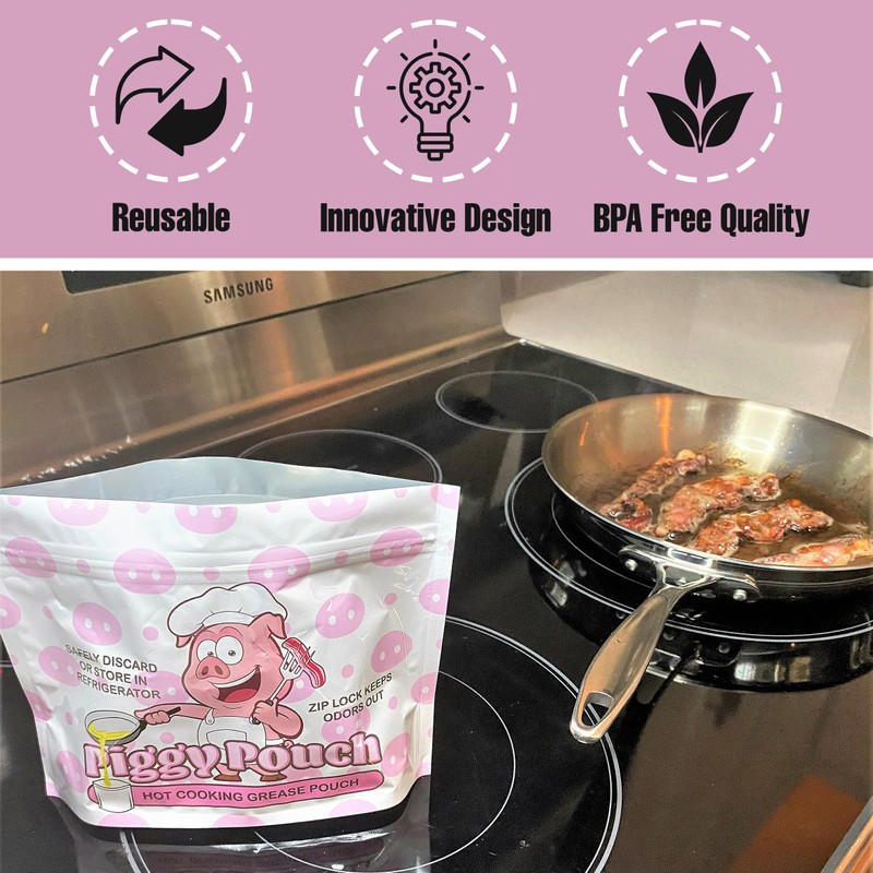 Piggy Pouch Bacon Grease Container Trapper Storage Bags Oil Keeper,