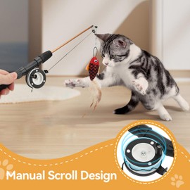 Cat Fishing Pole Toy, Fishing Pole Cat Toy Cat Teaser Wand Cat Wand Toys Flexible Interactive Pulley Telescopic Fishing Rod Cat Toy (Red Fish + Fishing Rod)