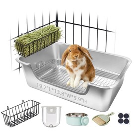 Volope Stainless Steel Rabbit Litter Box with Hay Feeder Set for Guinea Pig