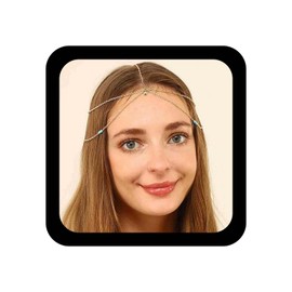 Inilbran Boho Layered Türkis Kopfkette Vintage Türkis Haarkette Kopfschmuck Gold Kleine Perlen Stirnband Stirnband Kostüm Haarzubehör Schmuck Für Frauen