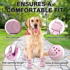 Dog Shoes for Hot Pavement,Non-Slip Waterproof Breathable Easy to Clean Put On and Take Off Dog Boots,Paw Protector for Hot Summer Roads Winter Snow (Pink, Size 8:(3.15"x2.56")(L*W))