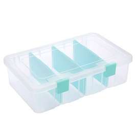 BSTKEY Plastic Clear Blue Storage Container Organizer Box, Home Utility Storage Box with 4 Detachable Compartments, Horizontal