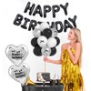 Black Coquette Birthday Decorations-Black Happy Birthday Balloons, Heart Balloons With