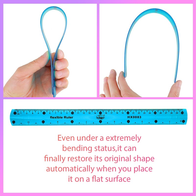 2 Pieces Flexible Ruler, 30cm/12inch Plastic Ruler Shatterproof Straight Edge