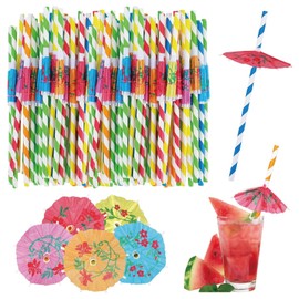 50Pcs Cocktail Straws, Tropical Party Supplies Drink Straws, Cocktail Accessories Umbrellas Straws, Food Drink Decorations with Straws for Tropical Summer Pool Party Beach Wedding(Color Random)