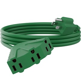 PLUGTUL 10FT Outdoor Extension Cord with Multiple Outlets, 14 Gauge, 3-Outlet, SJTW, 15A 12AWG 1875W SJTW, ETL Listed - Great for Christmas Decoration Lights, Green