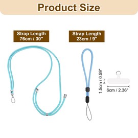 sourcing map Phone Lanyards 2Pcs - 1Pcs 30" Adjustable Neck Strap, 1Pcs Wrist Strap, 2 Patches Universal Crossbody Cellphone Lanyard for Keys ID Badges, Light Blue