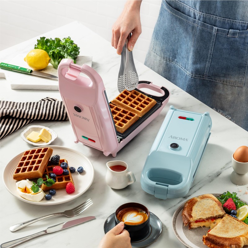 AROMA® Swap & Flip Waffle Maker with Removable Plates: 3-in-1