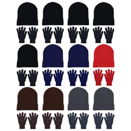 24x Winter Beanies & Gloves Combo Pack, Bulk Pack for Men Women, Warm Cozy Gift (Assorted #1)