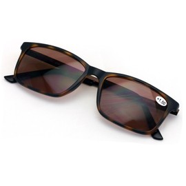 V.W.E. Men Premium Rectangle TR90 Extended Metal Temple - Sunglasses Reader - 147mm Wide Frame Reading Glasses (Tort Sun Reading, 2.00)