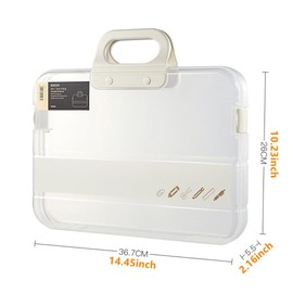 Radefasun Portable File Box Clear Waterproof Document Storage Box with Snaps PP Files Organizer Cases for A4 Paper Magazines Notebooks School or Office Supplies (1pcs, White)