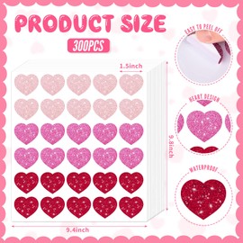 300 Pcs Heart Stickers Pink Red Sparking Adhesive Decals Heart Sticker for Envelope Sealing Valentine's Day Wedding Invitation Card Mother's Day Arts Crafts Decorative