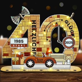 Belillpipi 2025 Wooden Colour Original 40th Birthday Decoration Birthday Wood with LED, Women & Men Birthday Pixel Retro Wooden Sign Guest Book for Gifts, Parties, Birthdays, Anniversary