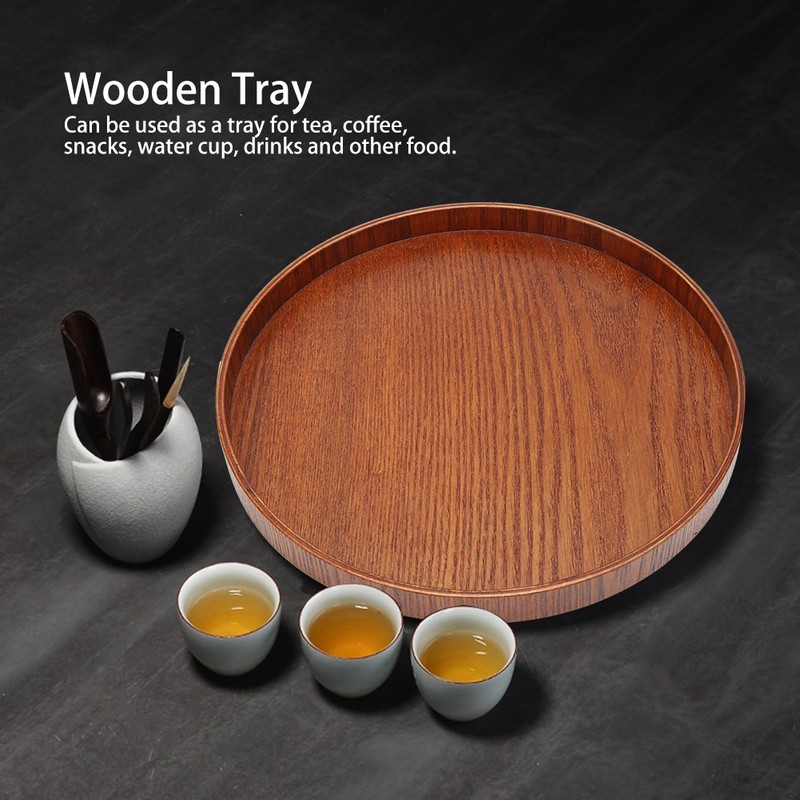 Wooden Round Tea Cup Tray Coffee Plates Holder Serving Tray