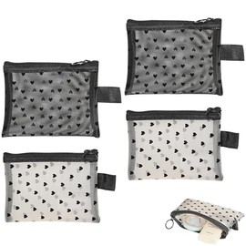 4 Pieces Toiletry Bag, Small Cosmetic Bag, Large Capacity, Small Mini Bag, Cosmetic Bag, Portable Travel Makeup Bag with Heart Print, Zip Pocket, Toiletry Bag, Black and White