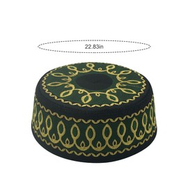 AKONNAS 2Pcs Muslim Prayer Kufi Hats for Men Islam Beanie Skull Cap Embroidered Topi Round Cap Headwear Ramadan Eid Gift(Green+Yellow)