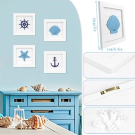 Fangoo 4Pack Nautical Hanging Ornament Decoration Ocean Theme Decoration Coastal 3D Wall Art with Starfish Seashell Anchor and Ship Wheel Rustic Coastal Bathroom Decor for Home or Beach House