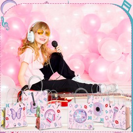 Aliceset 24 Pcs Music Party Gift Bags with Handle Clear PVC Candy Treat Goodies Tote Bags for Bachelor Girl Birthday Party Favor Supplies