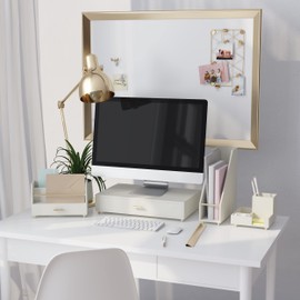 U Brands Juliet Compartment Cup, Office Organization Supplies, White and Gold, 1 Count