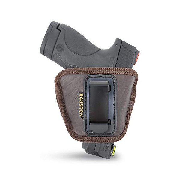 IWB and Outside Gun Holster - by Houston - Brown ECO Leather Concealed Carry Soft Material | Fits Glk 26/27/33, Shield, XDS, Taurus 709, Taurus Pro C, Walther P22, Beretta Nano, SCCY Sky, LC9
