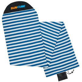 SUN CUBE Surfboard Sock Cover, Protective Surf Bag for Surfing Board, Light Stretchy Surfbag Sleeve for Funboard, Hybrid (8'0'', Blue White)