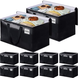 BlissTotes Moving Bags, Heavy Duty Moving Boxes with Zippers Top and Sturdy Handles, Storage Bags for Space Saving and Packing, Collapsible Moving Supplies, Storage Totes (125L, 10-Pack, Black)