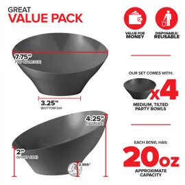 20oz Black Plastic Serving Bowls (4 Pack) Medium Disposable Snack Bowl Candy Dishes, Buffet Containers for Chips, Popcorn, Snacks, Mints, Salad Bar, Parties, Office Desk, Bridal Shower, Party Supplies