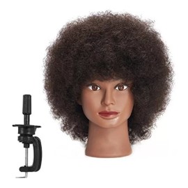 Training Head Cabeza De Maniqui Entrenamiento Cabello Natural Negro 25.4cm