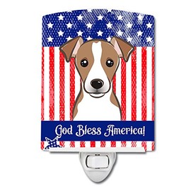 Caroline's Treasures BB2190CNL American Flag and Jack Russell Terrier Ceramic Night Light Compact, UL-Certified, Ideal for Bedroom, Bathroom, Nursery, Hallway, Kitchen, 6x4x3, Multicolor