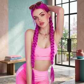 THEMIS HAIR Braid Ponytail Extension 2 Pack 26 Inch Rose Red