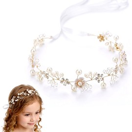 KAHZOR 1 x Hair Jewellery Communion Girl (Gold), Hair Jewellery Communion and Christening, First Communion Decoration, Hair Wreath, Flower Wreath, Headpiece