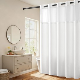 River Dream Heavyweight No Hooks Required Dotted Waffle Weave Shower Curtain with Snap in Liner - 71W x 80H,Hotel Grade,Spa Like Bath Curtain,White