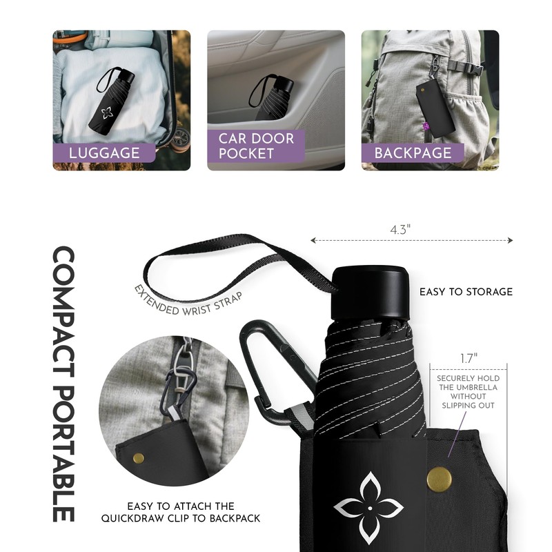 LILAC Travel Mini Umbrella parapluie Compact Small & Portable, Windproof