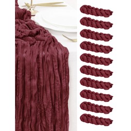 FUANGUI 10 Pack 35x120 Inches Christmas Wine Cheesecloth Table Runner 10Ft for Baby Shower Wedding Birthday Fall Decoration, Boho Gauze Fabric Rustic Romantic Cheese Cloth Table Runner