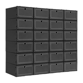 GDAE10 24-Pack Plastic Stackable Shoe Box Set,Space Saving Sneaker Containers Display Case for Sneakers, Boots & Heels,Shoe Storage Organizer for Closet, 13 * 9.05 * 5.5 Inches