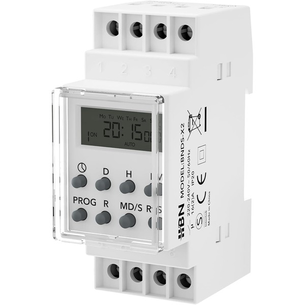 HBN Digitale Zeitschaltuhr für Hutschiene Schalttafeleinbau 3680W, 8 Schaltprogramme, 7