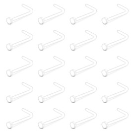 VCMART 20pcs Clear Nose Studs L Shaped Retainers 20G 22G 18G Flat Top Bioflex Nose Hide Piercing for School Work