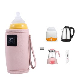 USB Milk Warmer, Portable Milk Heater, Milk Bottle Warmer, Feeding Bottle Warmer, USB Baby Bottle Warmer Three Level Temperature Adjustment Hook and Loop Design Portable Milk Bottle Heater(Pink2)