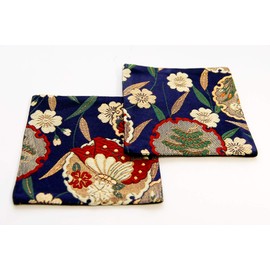 和風 金襴織着物コースター 2枚セット (葵 あおい）