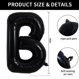 TONIFUL Large Black Letter B Balloons 40 Inch Helium Balloons,Foil Mylar Big Balloons for Birthday Party Anniversary Supplies Decorations Graduation Ceremony Photo Shoot